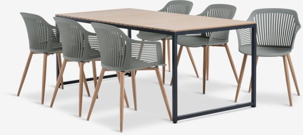 DAGSVAD L190 table natural + 4 VANTORE chair olive