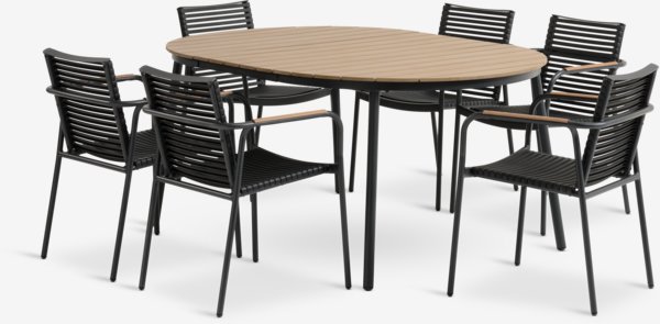 TAGEHOLM L118/168 Tisch natur + 4 NABE Stuhl schwarz
