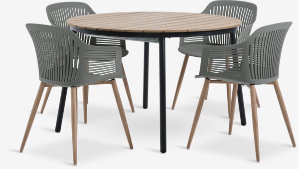 TAGEHOLM L118/168 table natural + 4 VANTORE chair olive