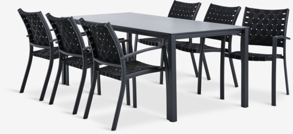 LANGET P207 pöytä + 4 JEKSEN tuoli musta