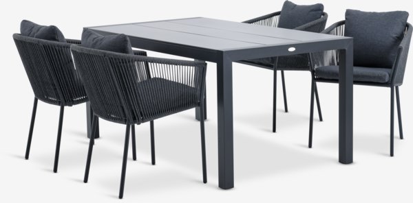 HAGEN L160 bord + 4 BRAVA stol grå
