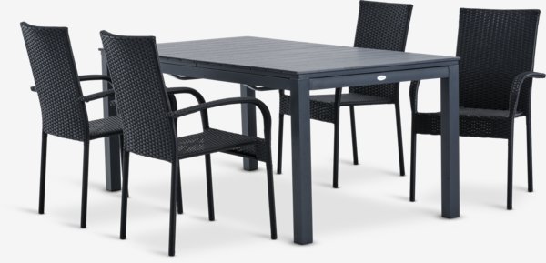 Table VATTRUP L172/276 noir + 4 chaises GUDHJEM noir