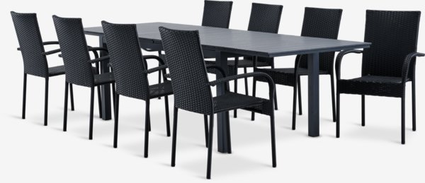 Table VATTRUP L172/276 noir + 4 chaises GUDHJEM noir