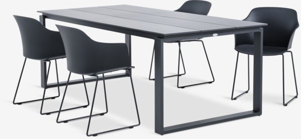 KOPERVIK D215 miza siva + 4 SANDVED stoli črna