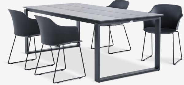 KOPERVIK L215 tafel grijs + 4 SANDVED stoelen zwart