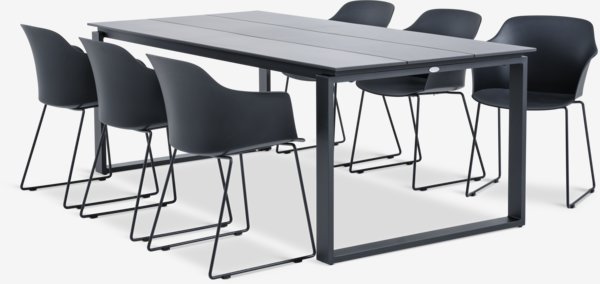 KOPERVIK L215 tafel grijs + 4 zandVED stoel zwart
