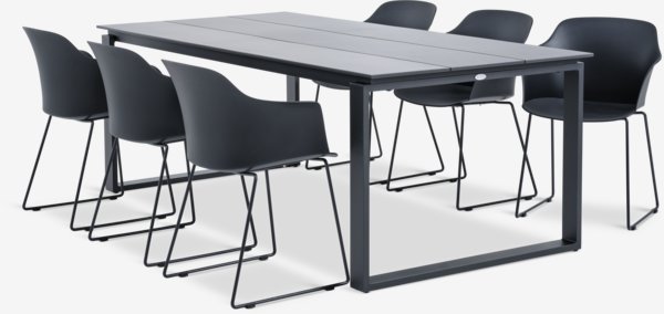 Tavolo KOPERVIK L215 cm grigio + 4 Sedie SANDVED nero