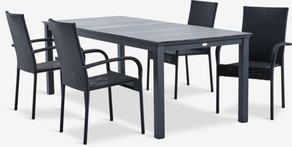MOSS 214/315 masă gri + 4 GUDHJEM scaun negru