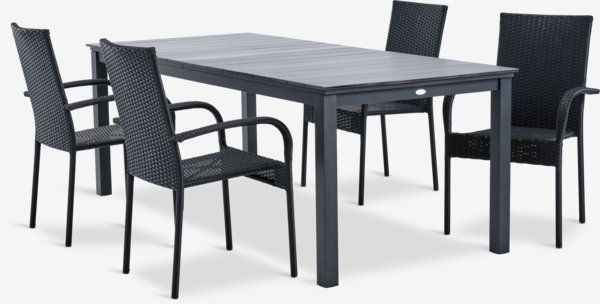 MOSS C214/315 mesa cinzento + 4 GUDHJEM cadeira preto