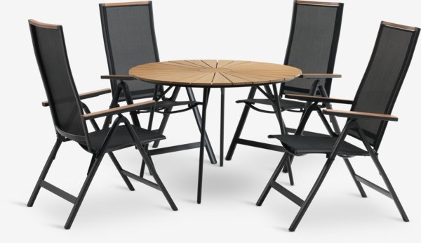 RANGSTRUP Ø110 stůl přírodní/černá + 4 BREDSTEN židle