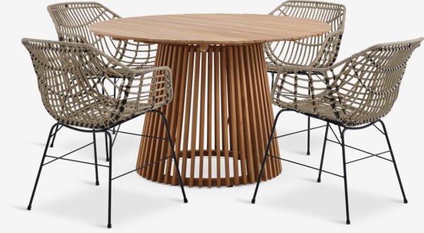 UDBYNEDER D120 table teak + 4 ILDERHUSE chair natural