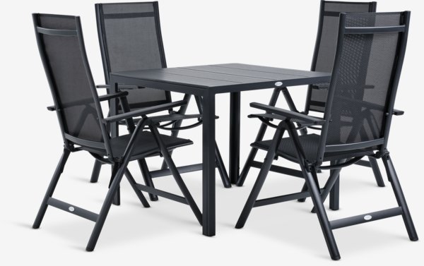 MADERUP D90 stôl + 4 LOMMA kreslo čierna