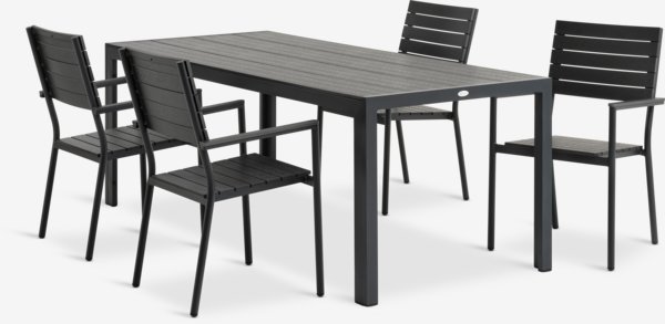 MADERUP L205 tafel + 4 PADHOLM stoel zwart