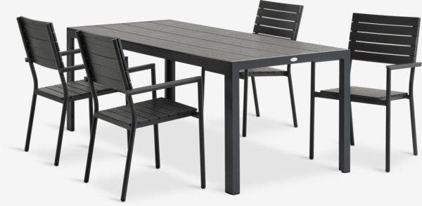 Mesa MADERUP L205 + 4 sillas PADHOLM negro