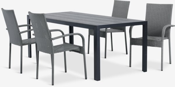 Mesa PINDSTRUP L205 + 4 sillas GUDHJEM gris