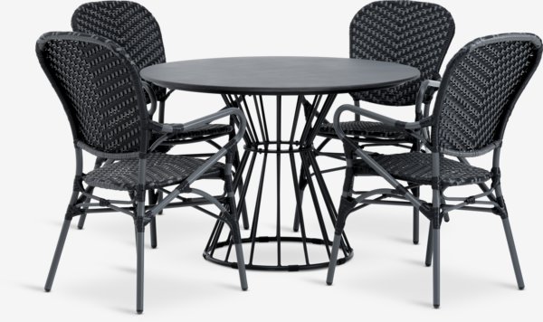 FAGERNES D110 table + 4 SAKSBORG chair grey