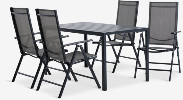 Mesa JERSORE L140 + 4 sillas MELLBY negro