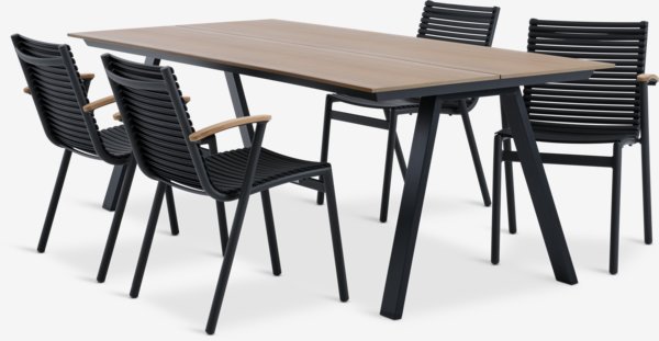 FAUSING D220 stůl přírodní + 4 SADBJERG židle černá