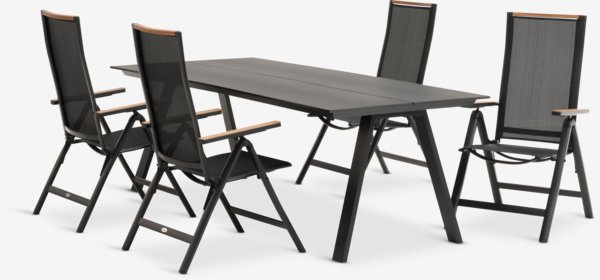 FAUSING L220 table + 4 BREDSTEN chaises noir