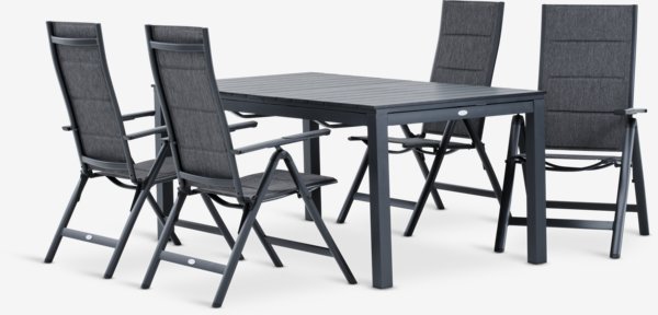 VATTRUP L170/273 table noir + 4 MYSEN chaises gris