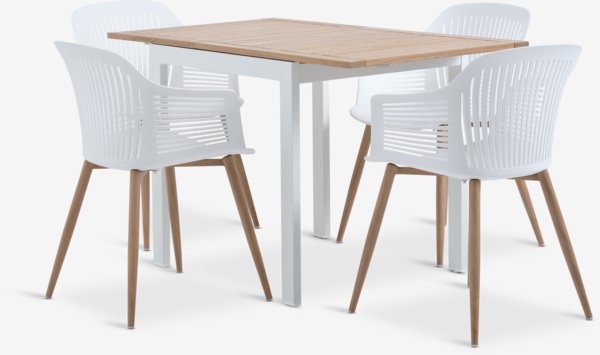 Tavolo RAMTEN L72 cm legno duro + 4 sedie VANTORE bianco