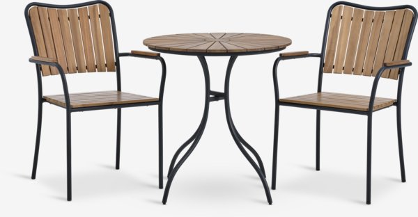 Mesa BASTRUP Ø65 + 2 sillas BASTRUP madera dura/negro