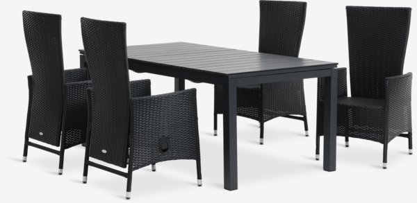 VATTRUP D170/273 stôl + 4 SKIVE kreslo čierna