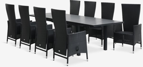 VATTRUP D170/273 stôl + 4 SKIVE kreslo čierna