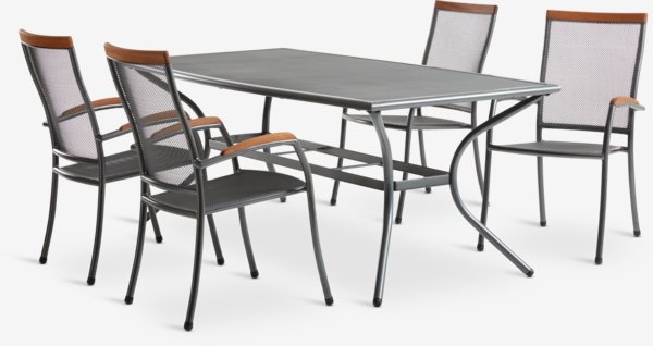 LARVIK D200 stôl + 4 LARVIK stohovateľná stolička sivá