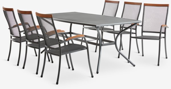 LARVIK D200 stôl + 4 LARVIK stohovateľná stolička sivá