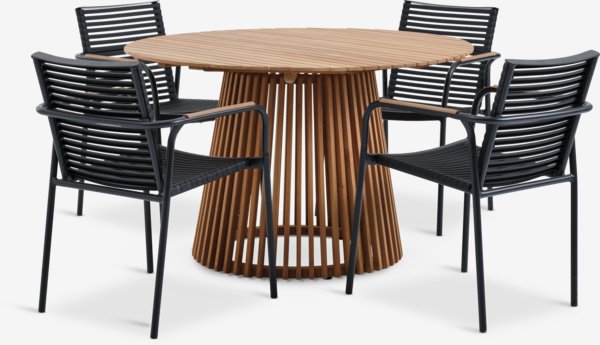 UDBYNEDER Ø120 stôl tík + 4 NABE stolička čierna