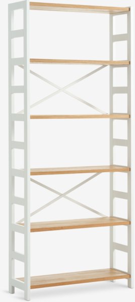 Shelving unit INTRUP wide 6 shelves oak/white