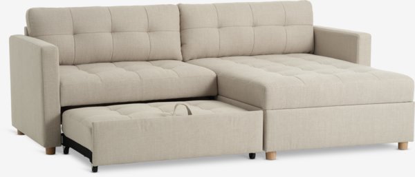 Sofa bed chaise longue TEGLHUSE beige fabric