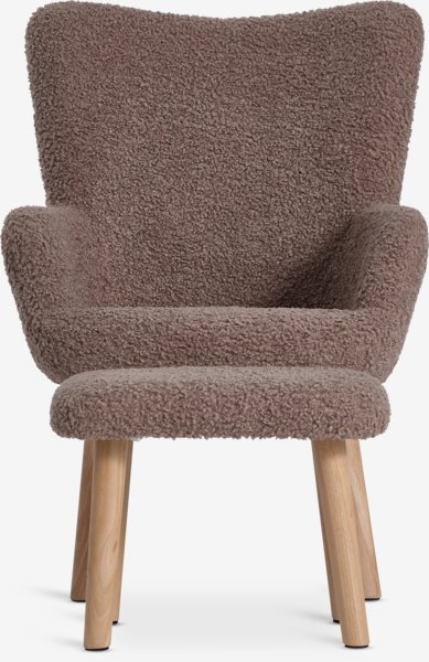 Armchair w/footstool HVILSTED sand teddy/natural