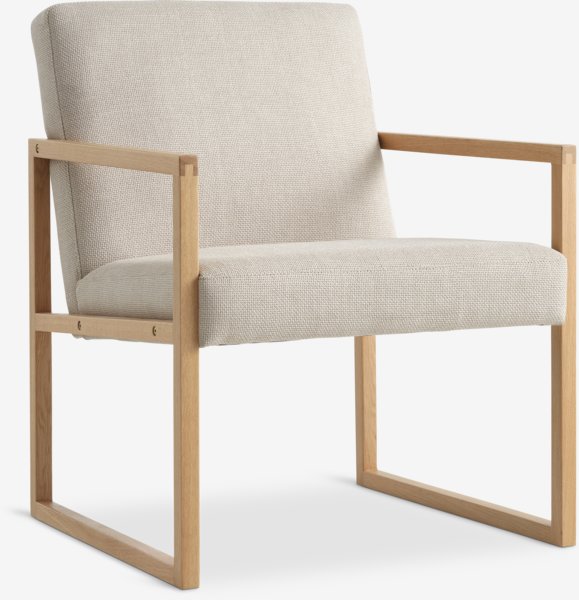 Fauteuil KALUNDBORG zandkleurige stof/eiken