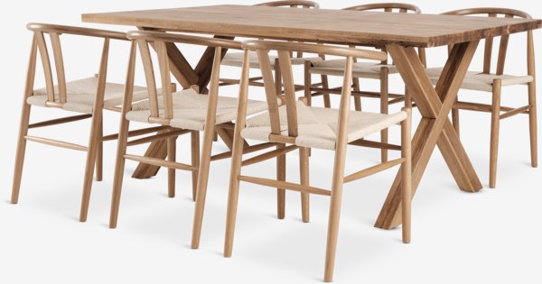 GRIBSKOV L230 table chêne + 4 GUDERUP chaises chêne/naturel