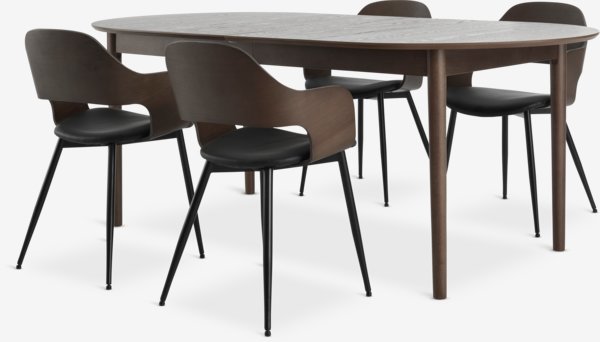 MARSTRAND L200/280 table chêne f. + 4 HVIDOVRE chaises ch. f