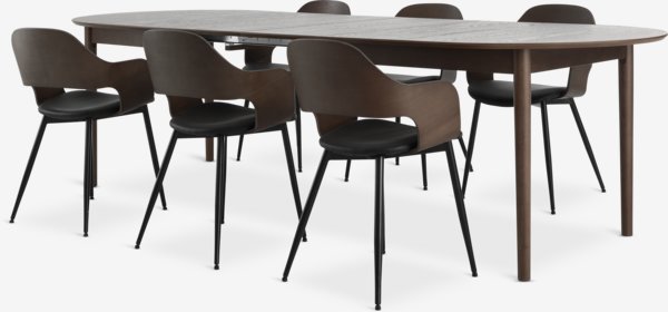 Table MARSTRAND L200/280 chêne + 4 chaises HVIDOVRE chêne