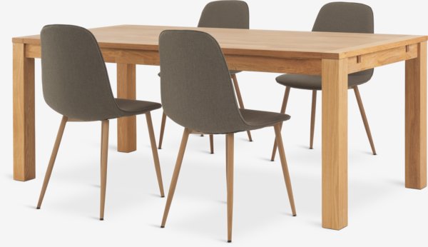 HAGE L190 table chêne + 4 BISTRUP chaises olive/chêne