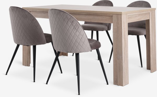 HASLUND L160 table oak + 4 KOKKEDAL chairs grey velvet