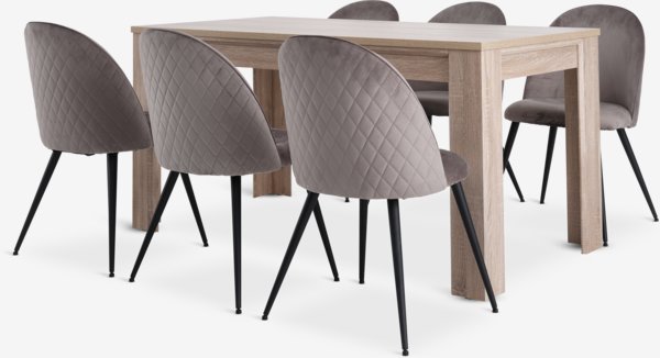 HASLUND L160 table oak + 4 KOKKEDAL chairs grey velvet