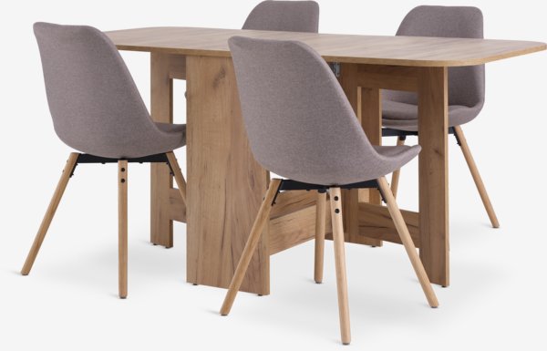 Table ALLING L100/163 chêne + 4 chaises KASTRUP sable