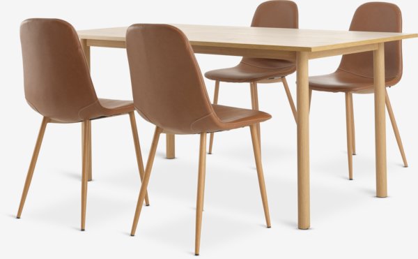 ALSTED L160 table oak + 4 JONSTRUP chairs cognac/oak