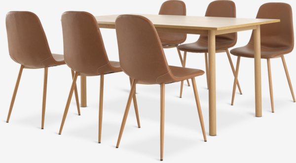 ALSTED L160 table oak + 4 JONSTRUP chairs cognac/oak