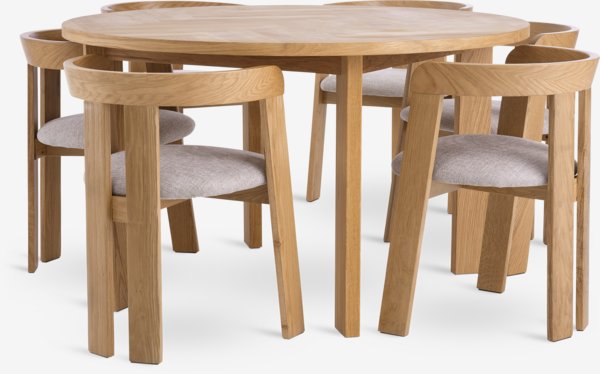 HARESKOV D130 table oak + 4 BOVRUP chairs oak/beige