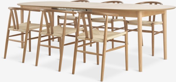 MARSTRAND L200 bord natur eg + 4 GUDERUP stole natur eg