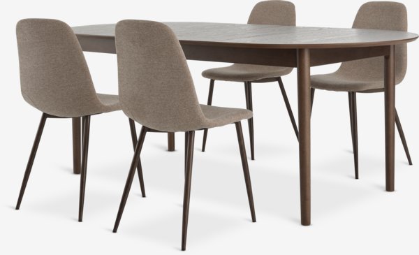 MARSTRAND L200/280 table chêne f. + 4 JONSTRUP chaises beige