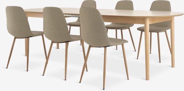 MARSTRAND L200/280 table chêne + 4 BISTRUP chaises sable