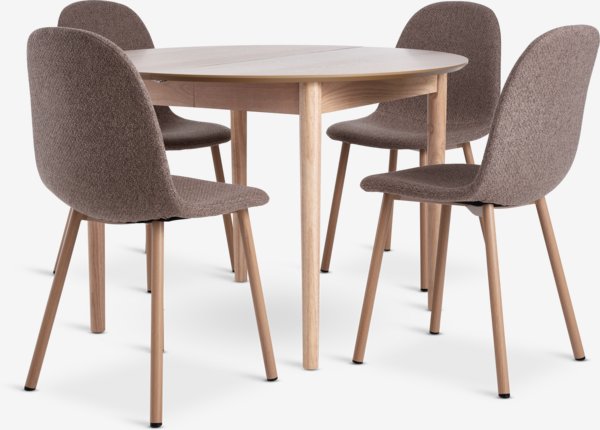 MARSTRAND Ø110 table chêne + 4 EJSTRUP chaises sable f./ch.