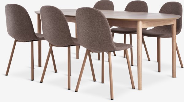 MARSTRAND Ø110 table chêne + 4 EJSTRUP chaises sable f./ch.